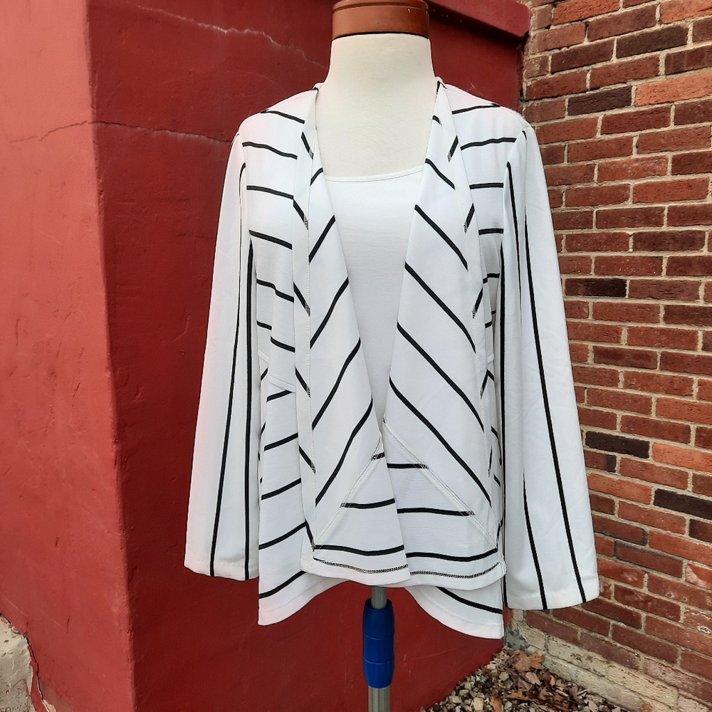 Chico's Striking Stripe Drape-Front Jacket Open Lightweight Cardigan Travel L/12
